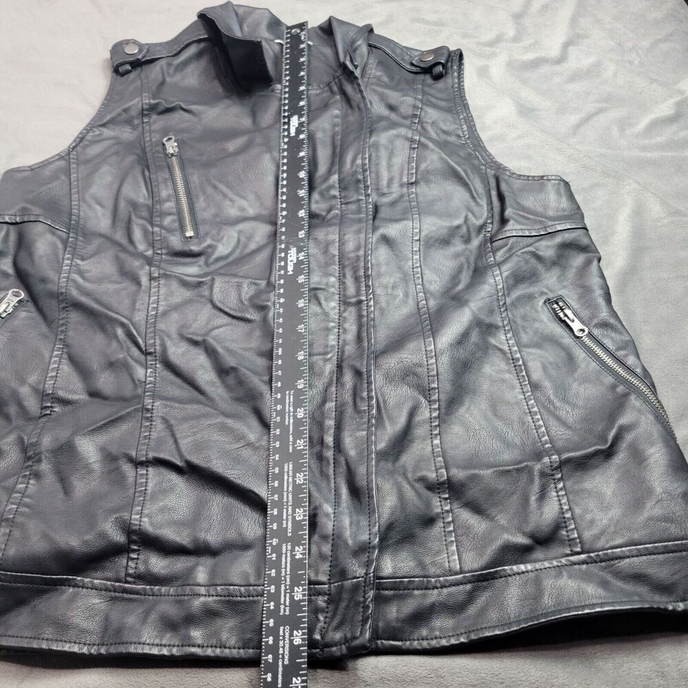 Womens Black Faux Leather Moto Vest By Cato With Zipper Pockets & Snap Collar Si - Picture 4 of 16